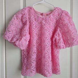 Boutique Pink Floral Textured Top